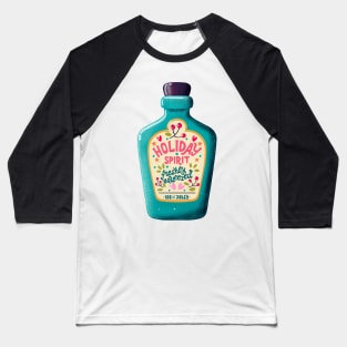 Blue bottle with hand lettering holiday spirit. Cute festive winter holiday illustration. Bright colorful pink and blue greeting card. Baseball T-Shirt